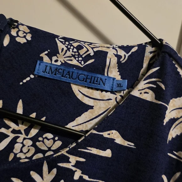 J. McLaughlin Sophia Dress Tongsai Palms Print 3/4 Sleeve Navy/White XL NWOT - Picture 4 of 9